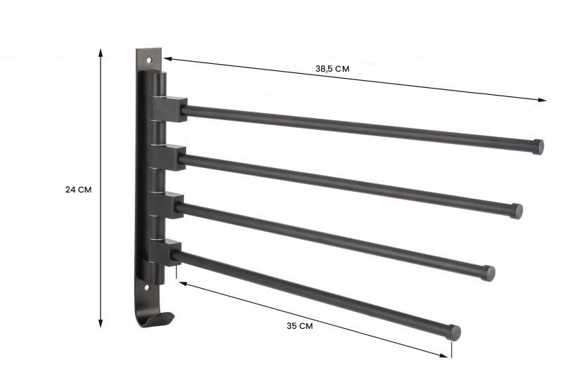 Handdoekenrek wand | Draaibaar, 38,5x24cm, Zwart