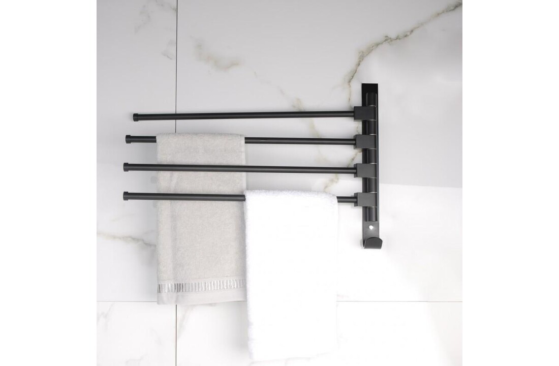 Zwart Handdoekenrek Wandmontage 4 Draaibare Armen 38,5x24 cm