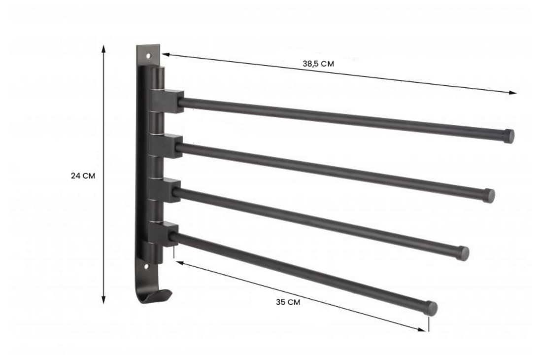 Metalen handdoekenrek zwart - Wandmontage - 38,5x24 cm