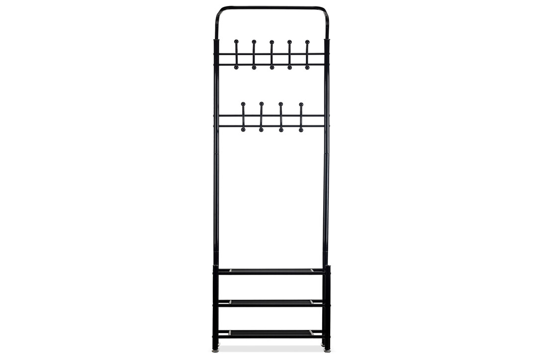 Kapstok schoenenrek | Zwart Metaal, 66x28x190cm | Garderoberek