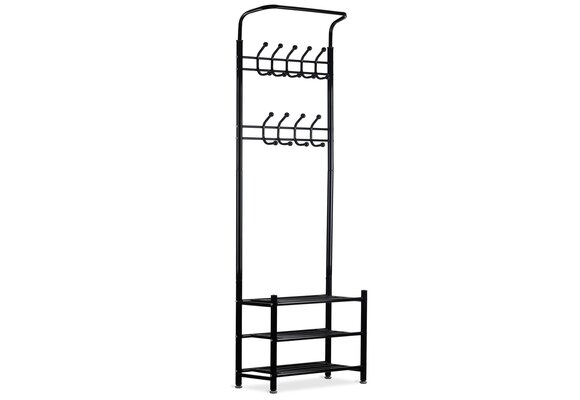 Kledingrek schoenenopslag - Kapstok met 3 planken - Zwart metaal 66x28x190 cm