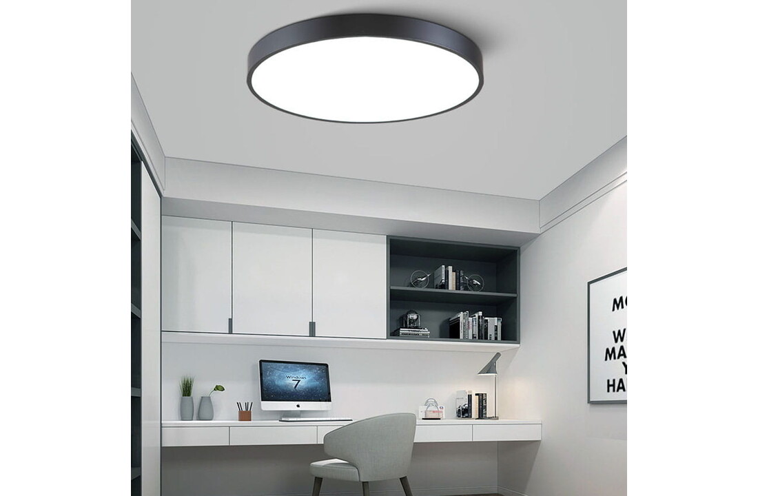 Plafondlamp rond zwart 40cm, 6cm dik, metaal