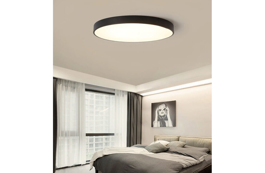 Plafondlamp rond zwart 40cm, 6cm dik, metaal