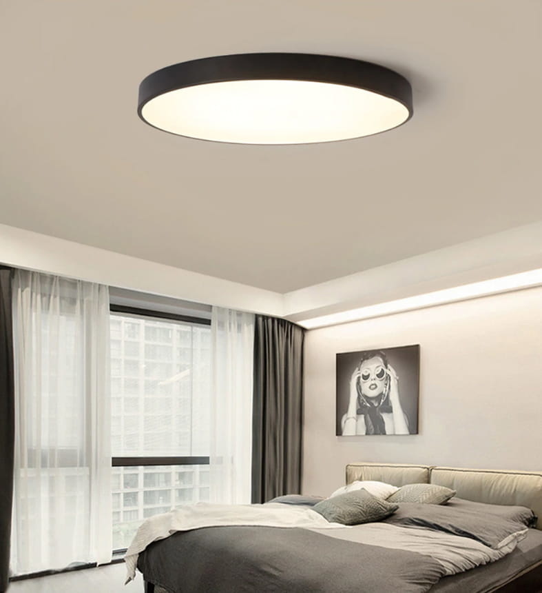 Plafondlamp rond zwart 40cm, 6cm dik, metaal