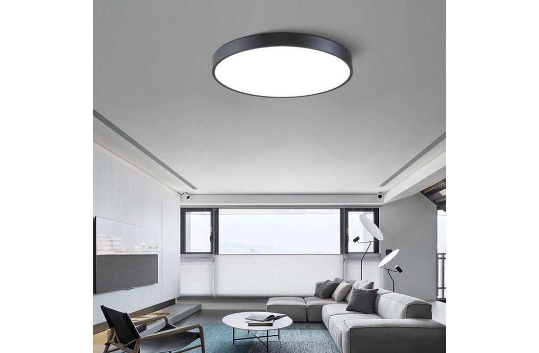 Ronde LED lamp plafond 40cm Ø zwart metaal 6cm dik