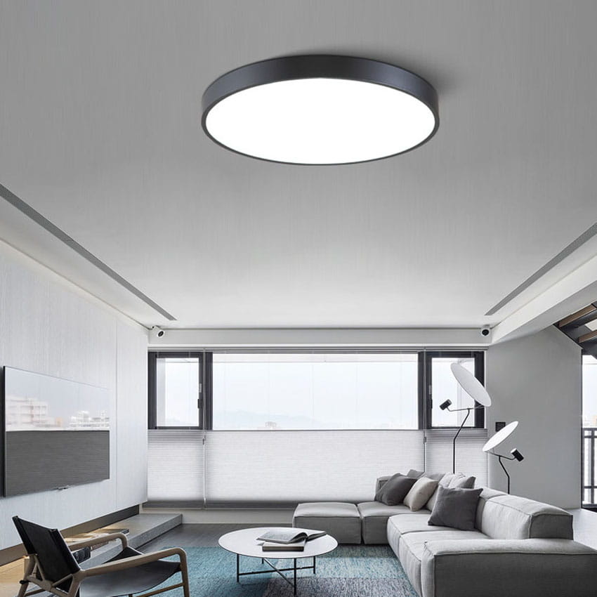 Ronde LED lamp plafond 40cm Ø zwart metaal 6cm dik