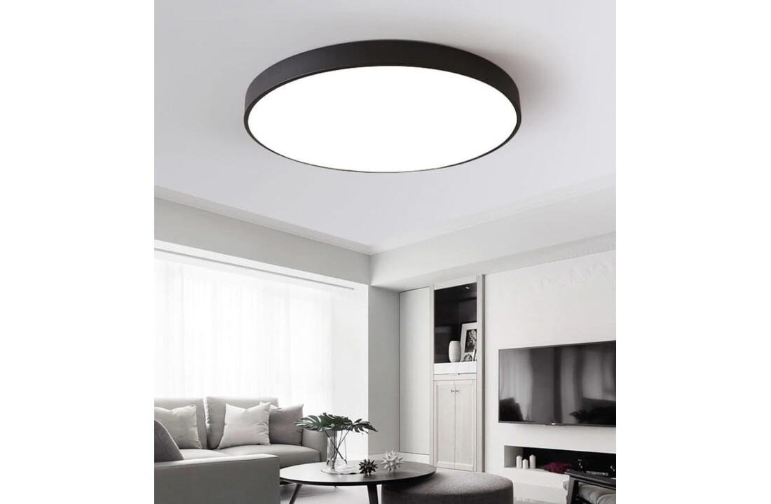 Moderne plafondlamp zwart rond 40cm metaal