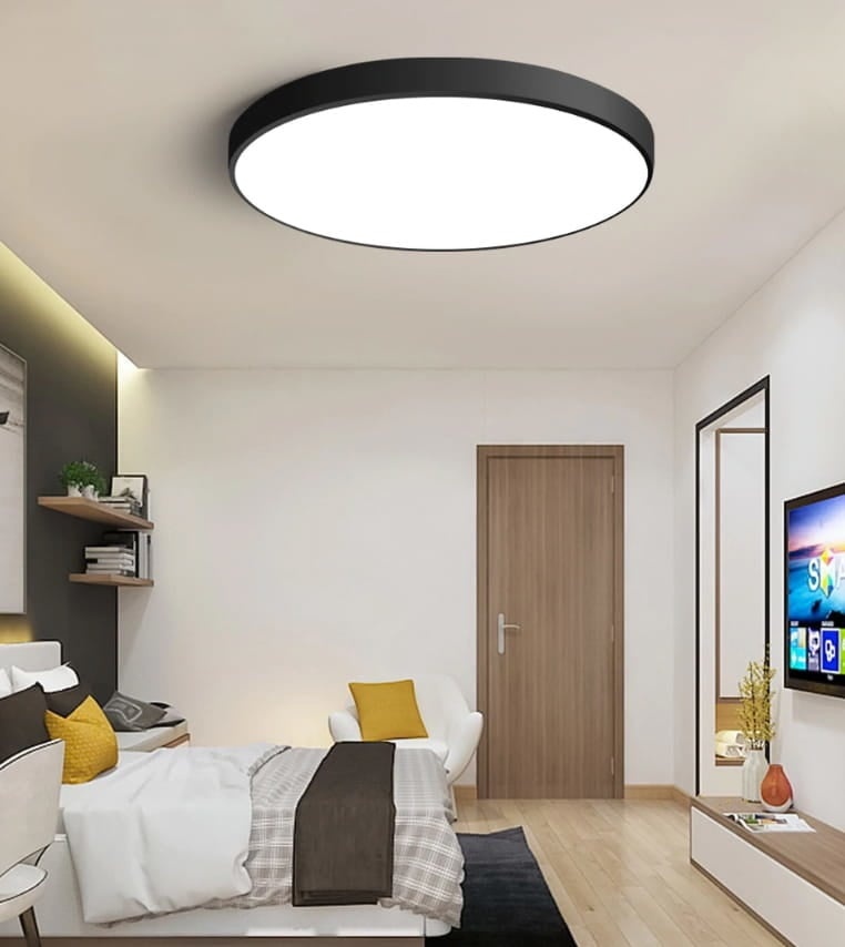 Moderne plafondlamp zwart rond 40cm metaal