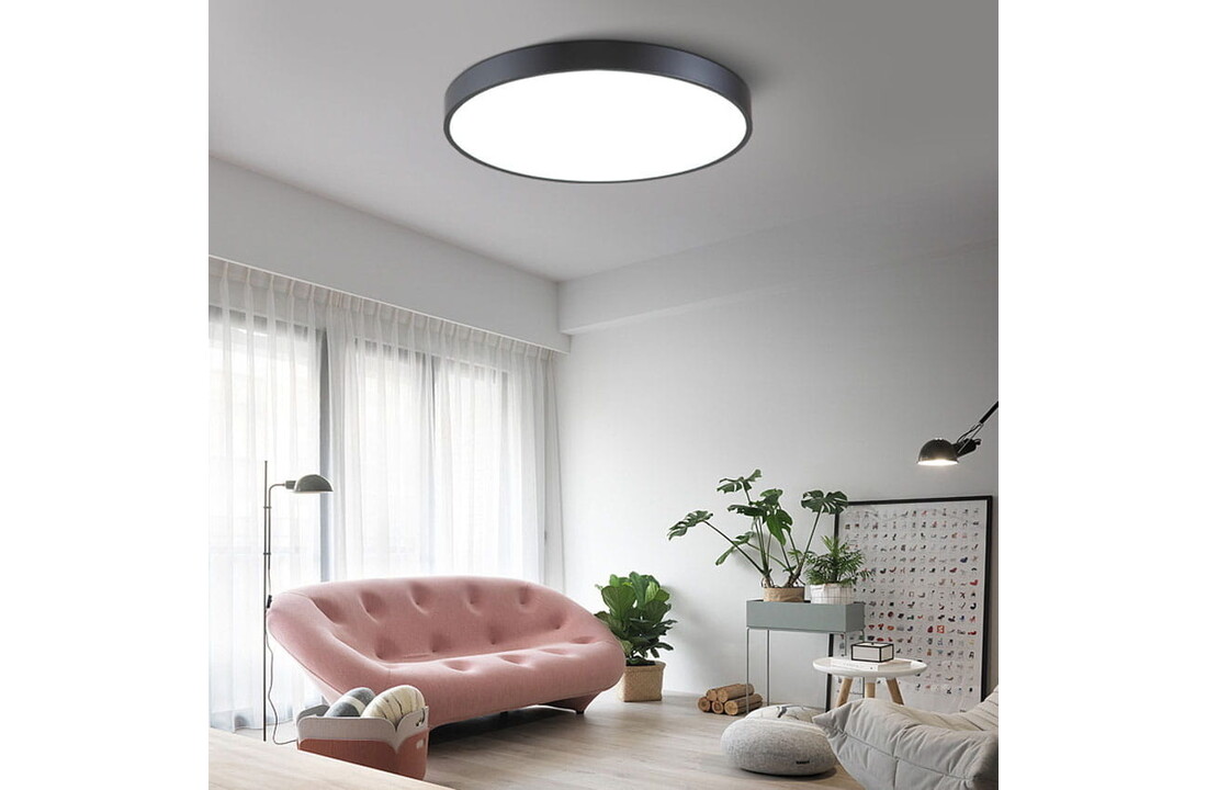 Moderne plafondlamp zwart rond 40cm metaal