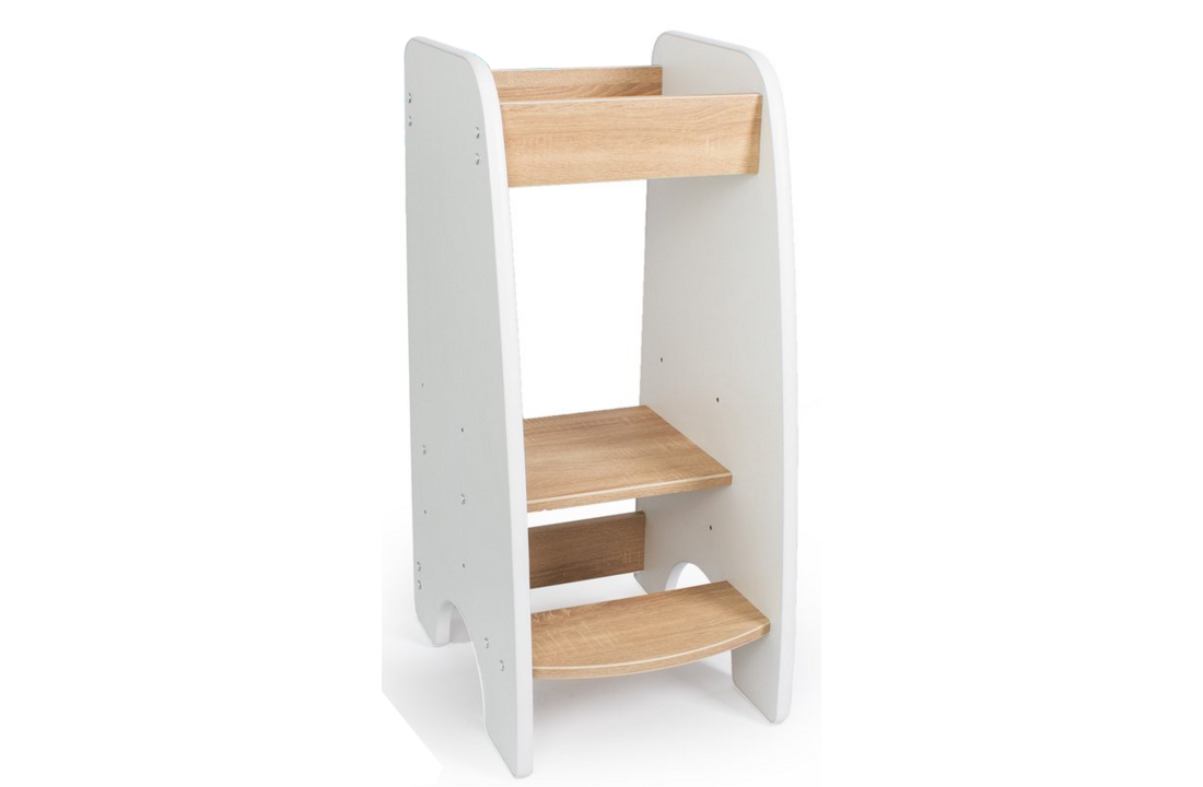 Opstapje kind keuken: Leertoren verstelbaar (90cm hoog) - Wit