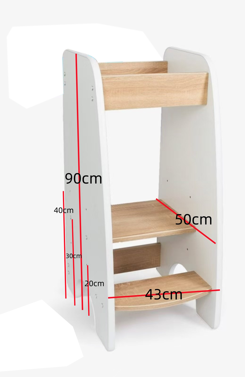 Keukentrapje verstelbaar | Leertoren met 3 hoogtes | 43x50x90cm | Spaanplaat | Bruin/Wit