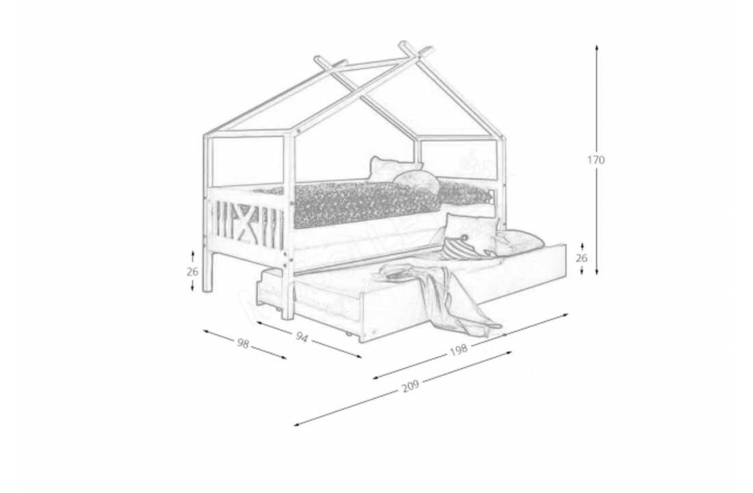 Kinderbed met logeerbed 90x200 cm Huisbed Grenenhout Wit