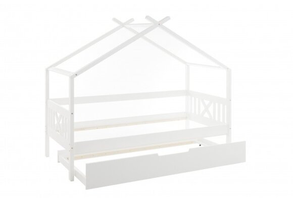 Wit huisje bed 90x200 cm - Grenenhout met logeerbed