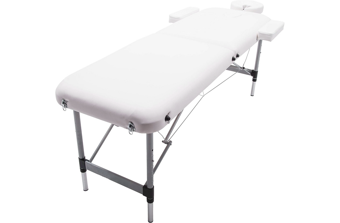 Draagbare massagetafel wit, 2-delig, aluminium, 185x70x61-85 cm