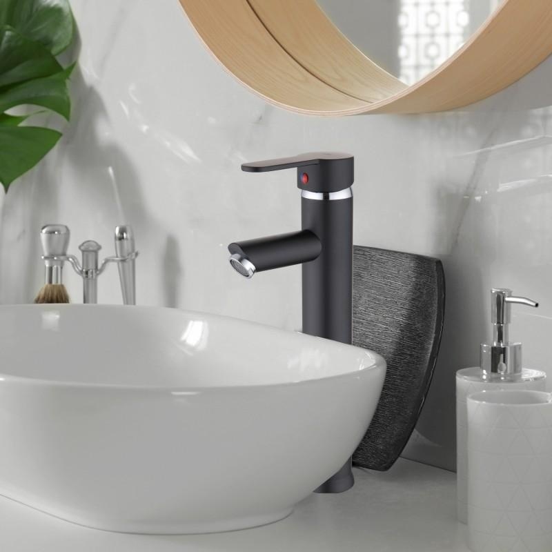 Hoge wastafelkraan mat zwart - 31cm RVS vrijstaand