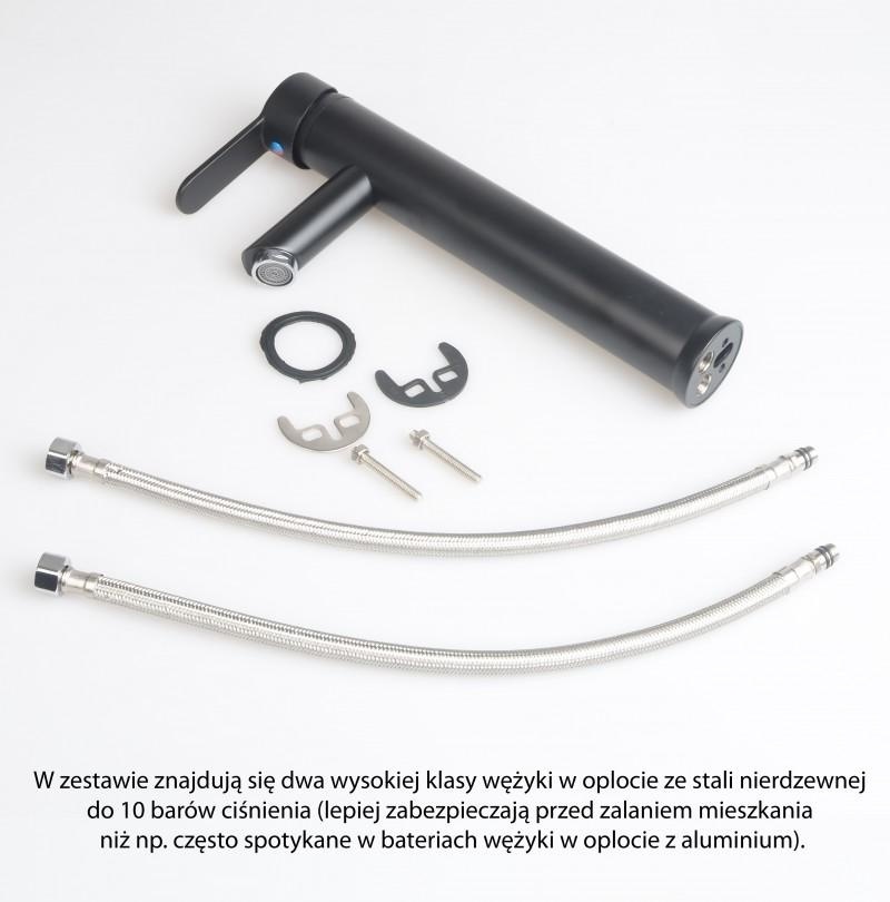 Hoge wastafelkraan mat zwart - 31cm RVS vrijstaand