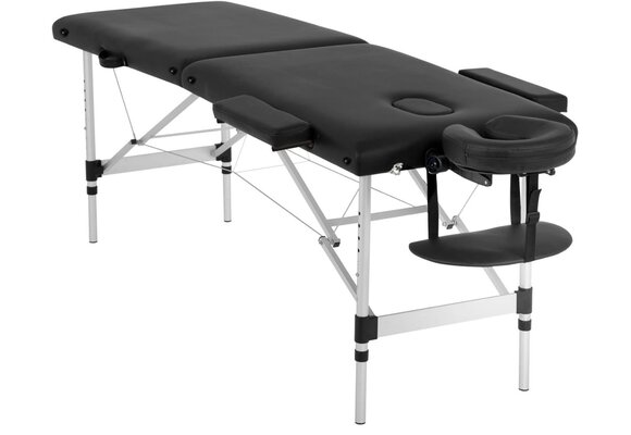 Massagetafel inklapbaar, 2 secties, aluminium, zwart, 185x70cm