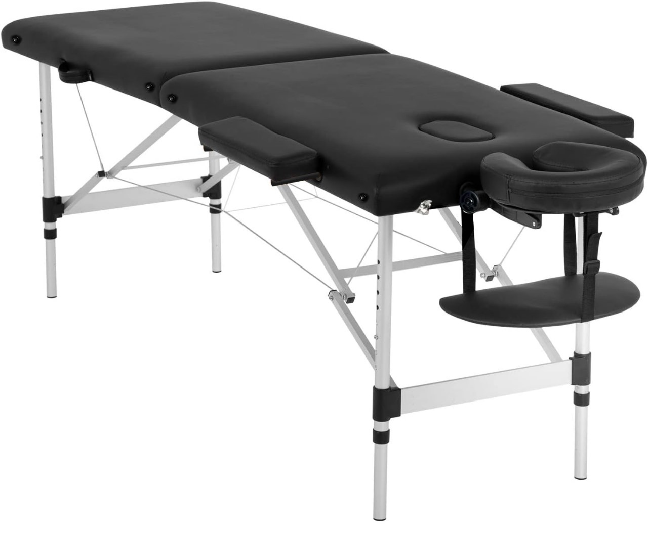 Massagetafel inklapbaar, 2 secties, aluminium, zwart, 185x70cm