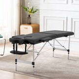 Massagetafel inklapbaar, 2 secties, aluminium, zwart, 185x70cm