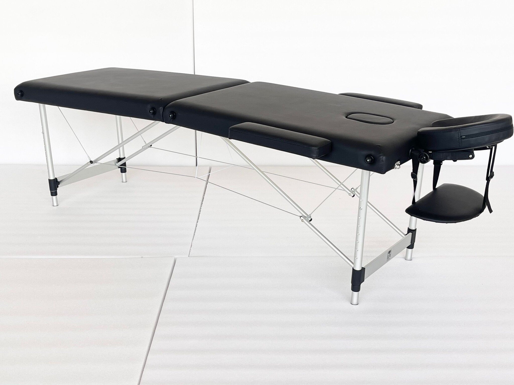 Aluminium massagetafel - inklapbaar, 185x70cm, zwart, 2 secties