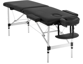 Aluminium massagetafel - inklapbaar, 185x70cm, zwart, 2 secties