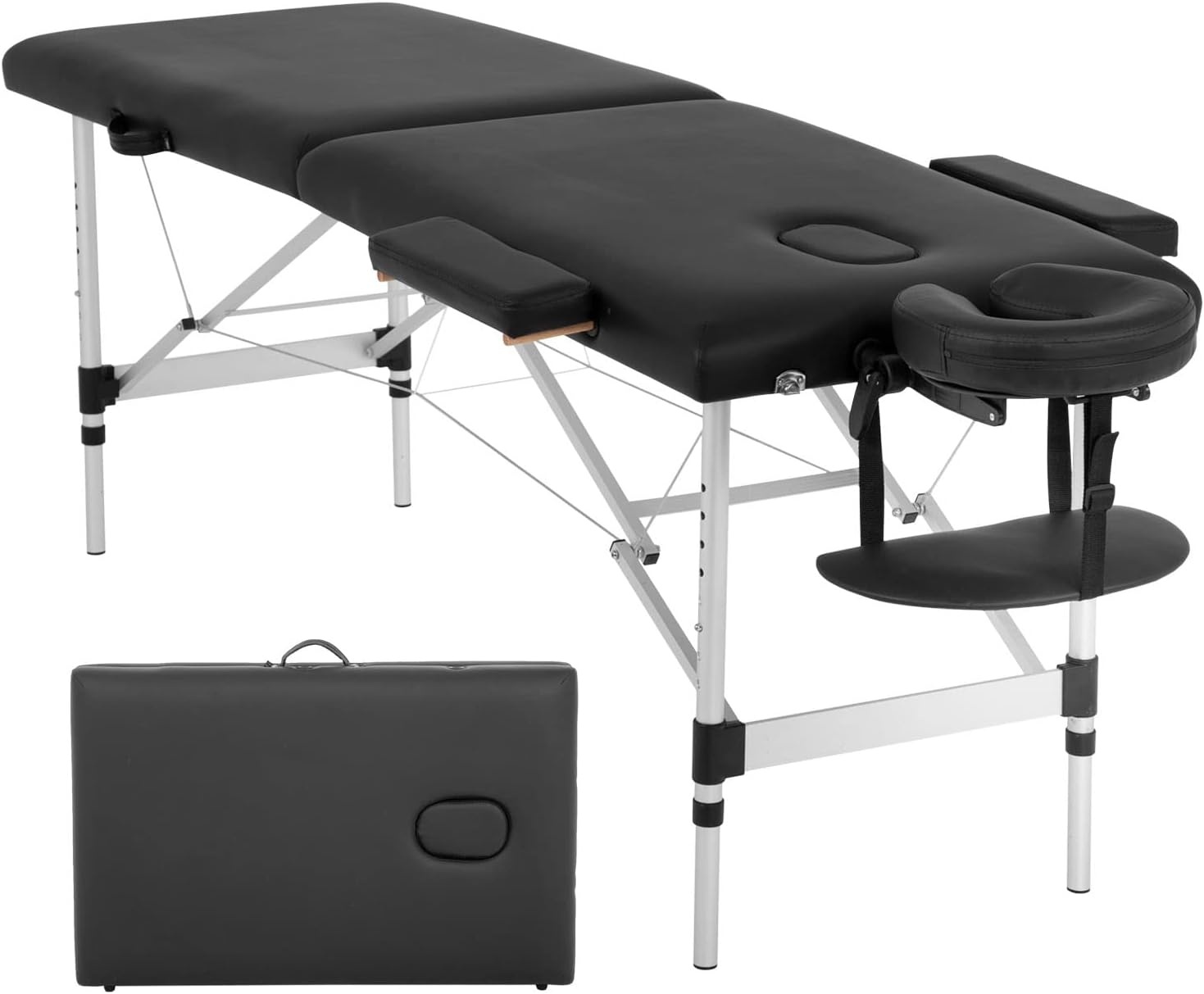 Draagbare massagetafel - 185x70 cm - Aluminium - Zwart
