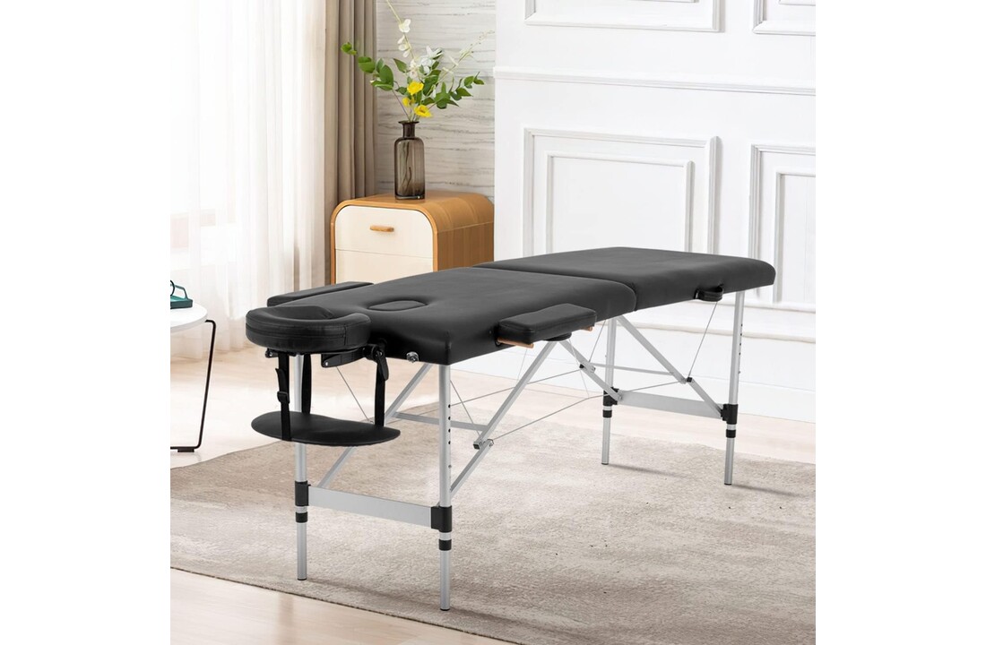 Draagbare massagetafel - 185x70 cm - Aluminium - Zwart