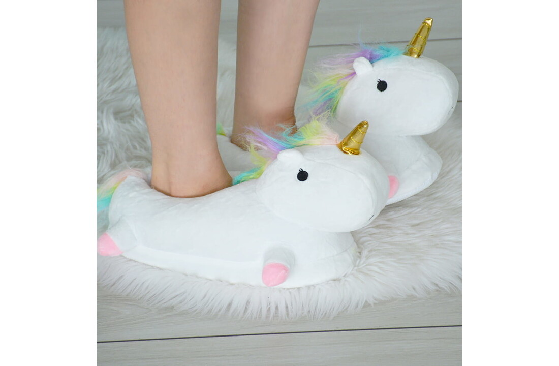 Pantoffels Regenboog Eenhoorn Wit Maten 36-41 Antislip Microvezel