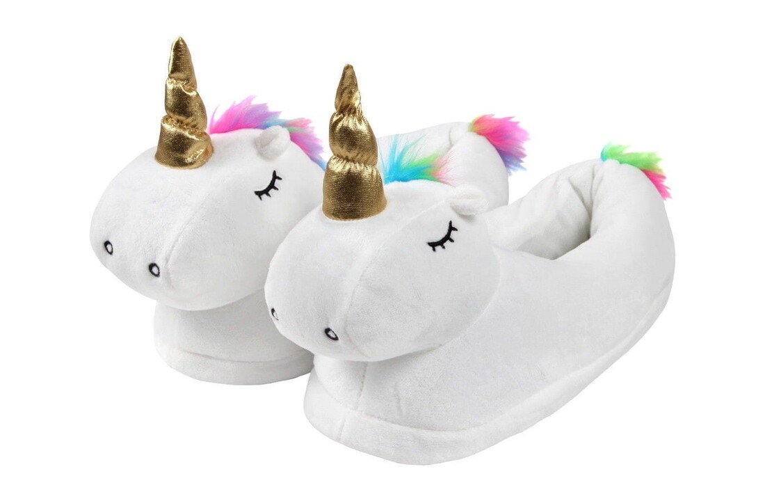 Pluche pantoffels dames - Witte eenhoorn, maat 36-41, antislip
