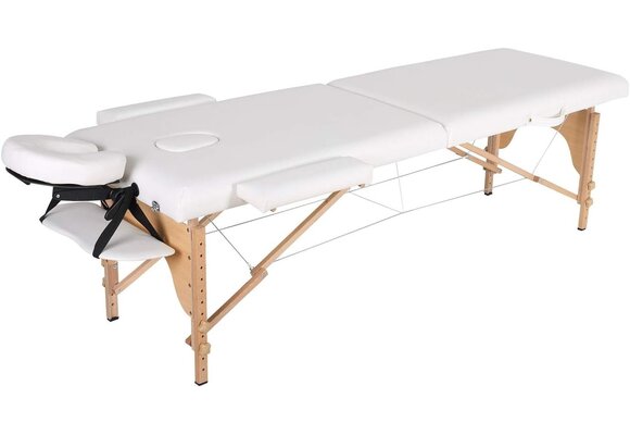Massagetafel hout wit inklapbaar 185x70cm