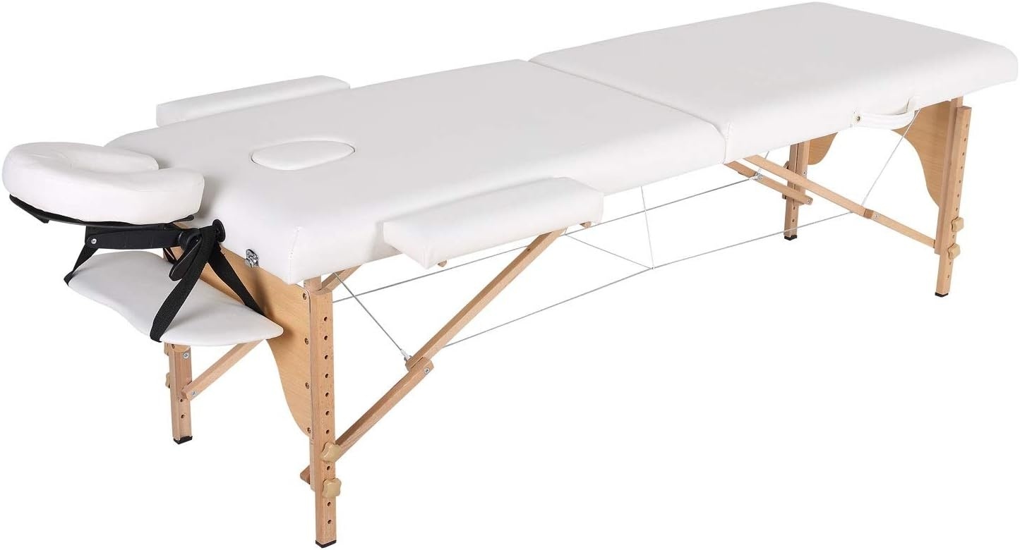 Massagetafel hout wit inklapbaar 185x70cm
