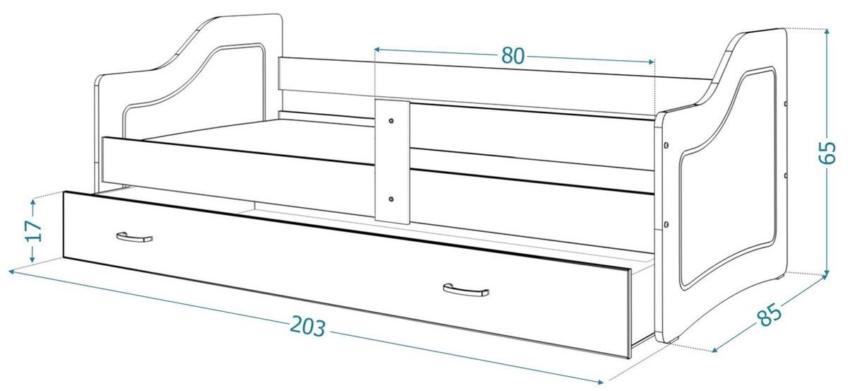 Kinderbed met lade 200x80 wit MDF/grenenhout luxe