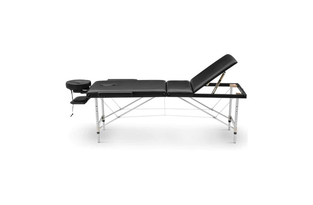Massagetafel inklapbaar: Zwart Aluminium 185x70cm, 3 secties