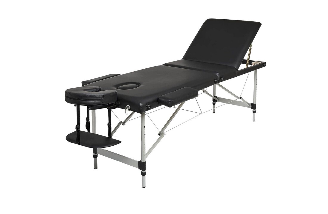 Massagetafel inklapbaar: Zwart Aluminium 185x70cm, 3 secties