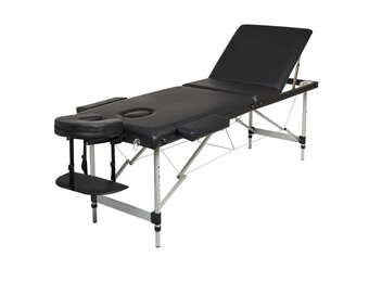 Massagetafel inklapbaar: Zwart Aluminium 185x70cm, 3 secties