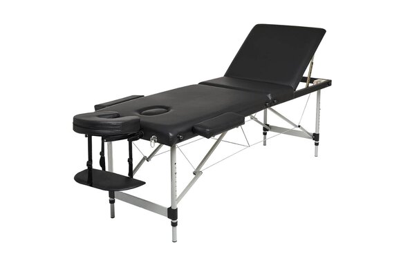 Aluminium massagetafel - inklapbaar, zwart - 185x70x61-85 cm