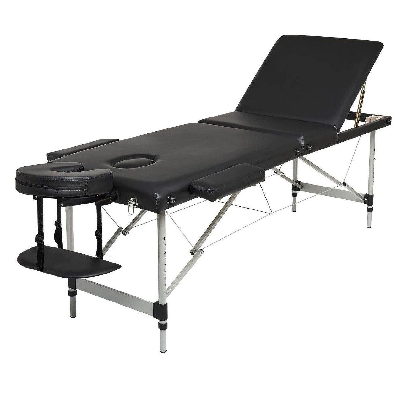 Aluminium massagetafel - inklapbaar, zwart - 185x70x61-85 cm