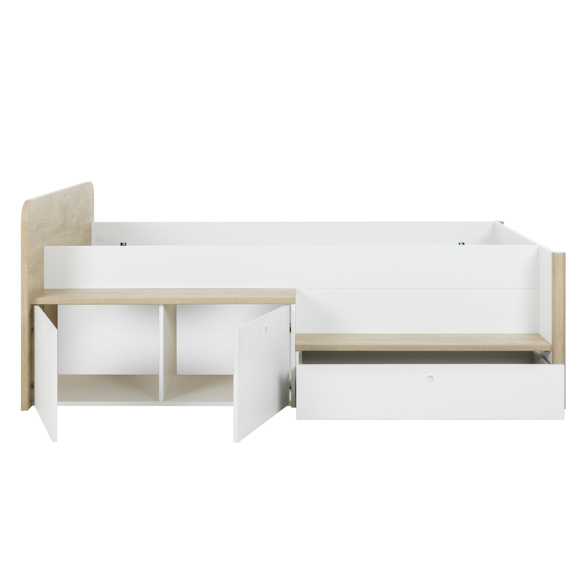 Bedbank met lades - Kajuitbed 90x200cm, Eiken Wit