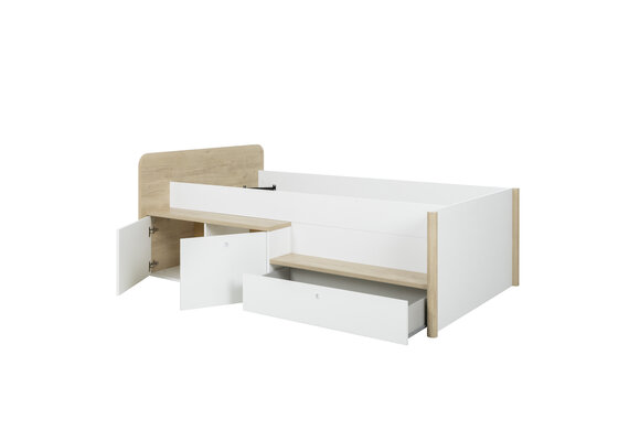 Tienerbed hout wit 90x200cm kajuitbed met opbergruimte Eiken