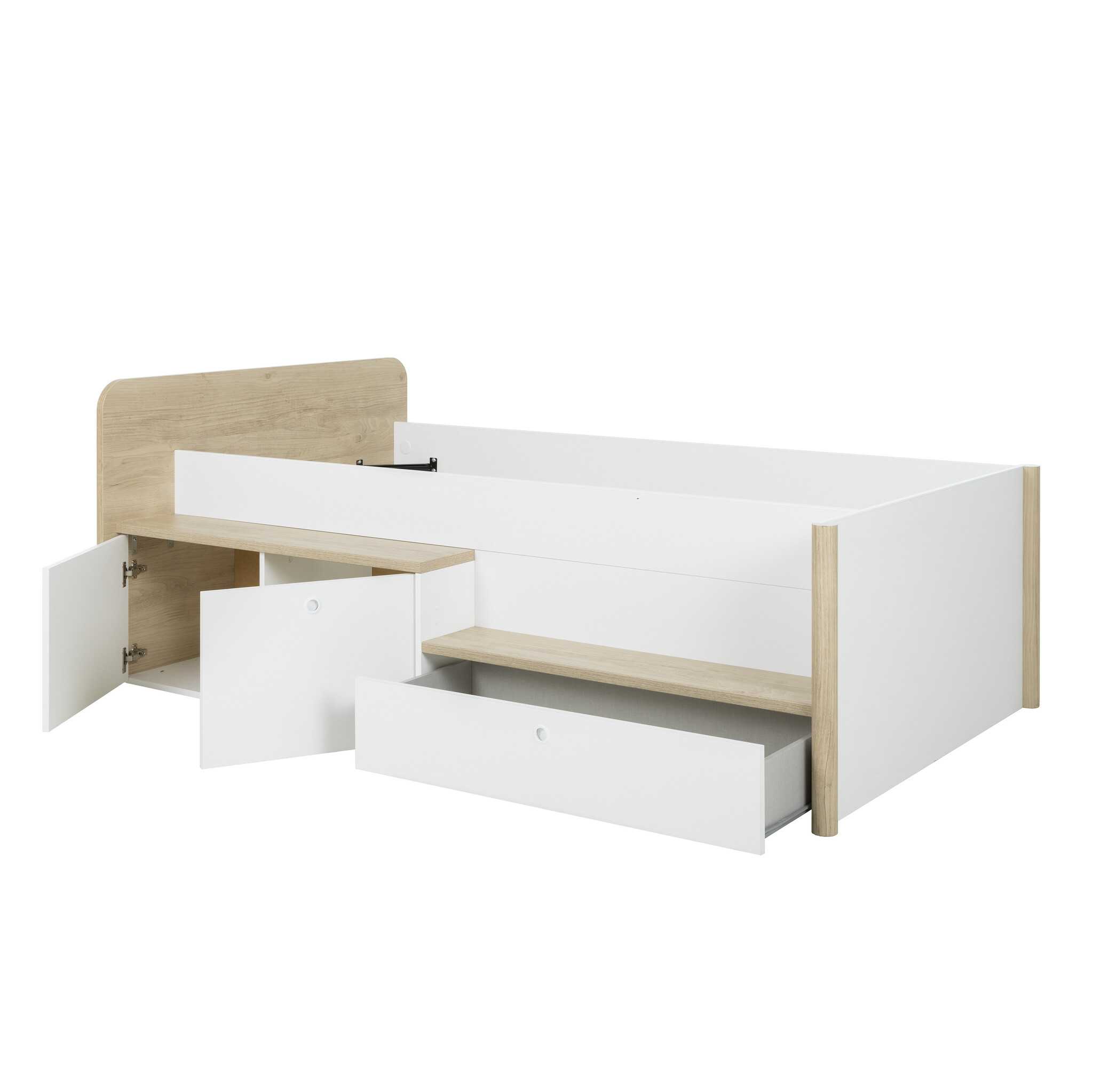 Tienerbed hout wit 90x200cm kajuitbed met opbergruimte Eiken