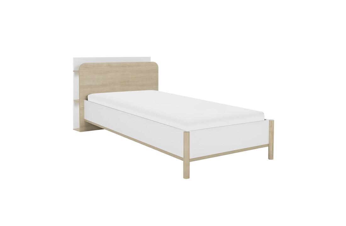 Eenpersoonsbed 90x200cm eiken wit – stevig tienerbed van hout