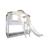 Stapelbed met glijbaan | Bedhuisje 90x200 | Wit Grenenhout/MDF