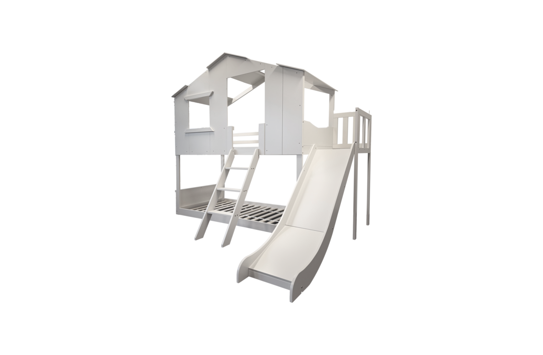 Stapelbed met glijbaan | Bedhuisje 90x200 | Wit Grenenhout/MDF