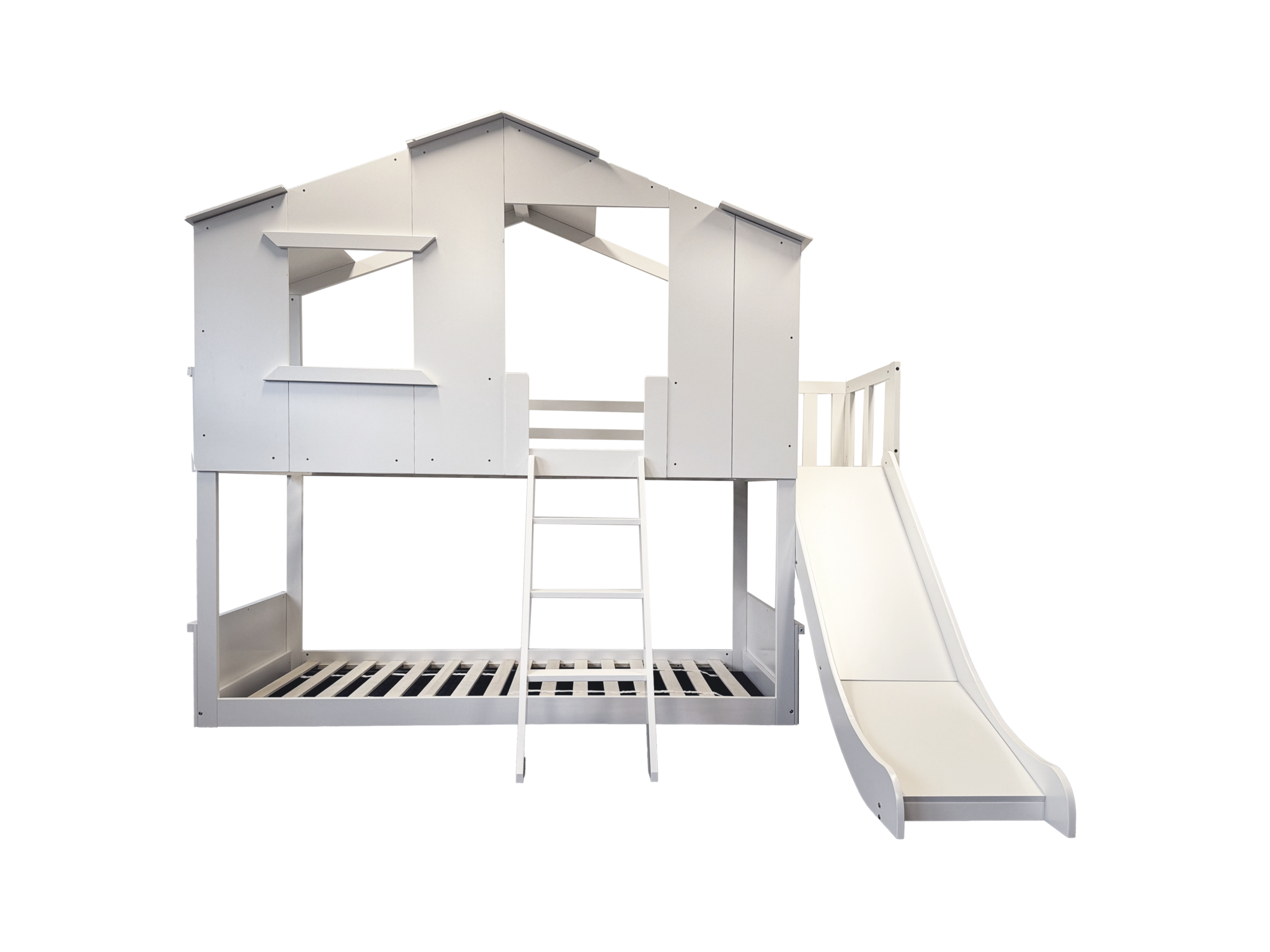 Stapelbed met glijbaan | Bedhuisje 90x200 | Wit Grenenhout/MDF