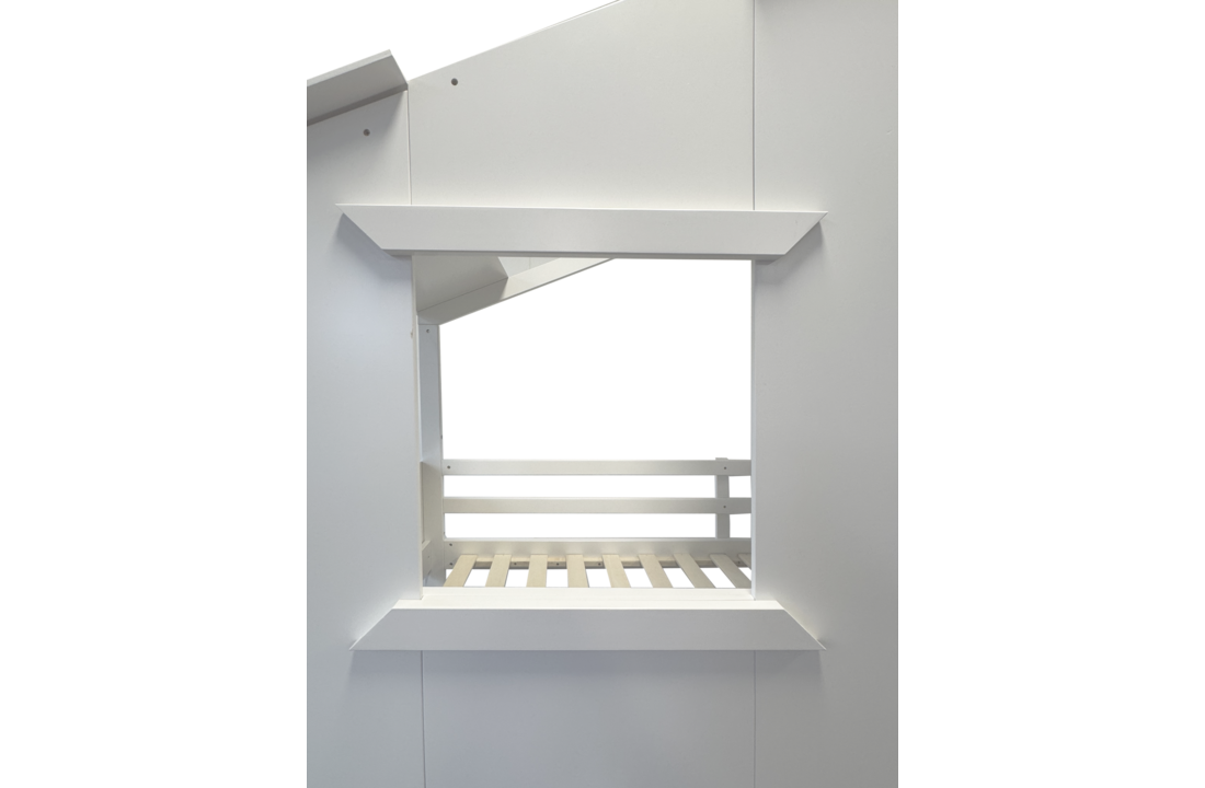 Stapelbed met glijbaan | Bedhuisje 90x200 | Wit Grenenhout/MDF