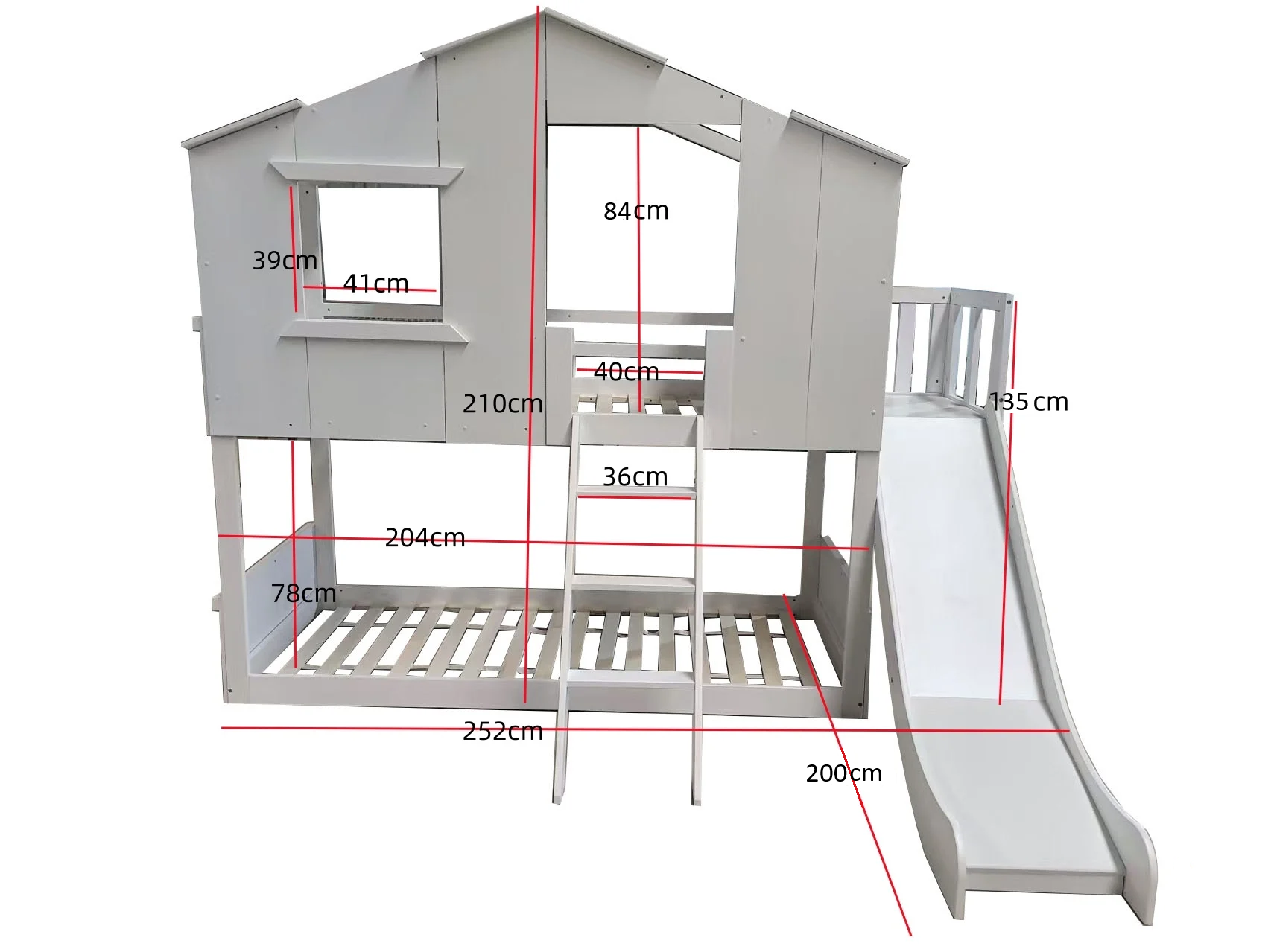 Bedhuisje kind stapelbed met glijbaan 90x200 wit grenenhout/MDF