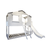 Bedhuisje kind stapelbed met glijbaan 90x200 wit grenenhout/MDF