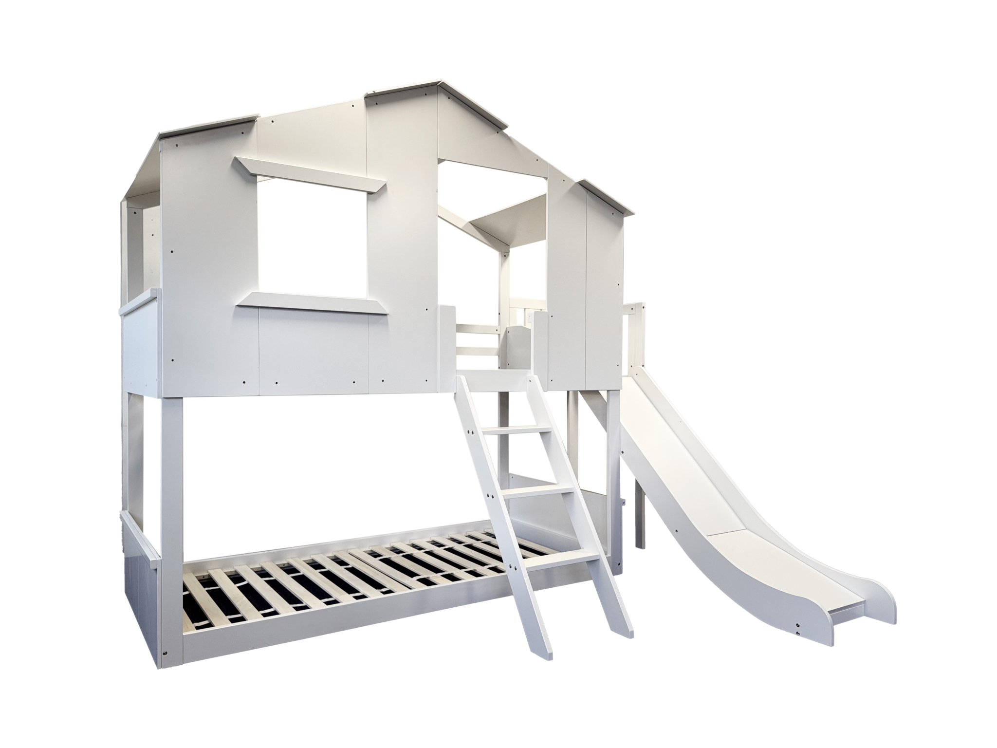 Bedhuisje kind stapelbed met glijbaan 90x200 wit grenenhout/MDF