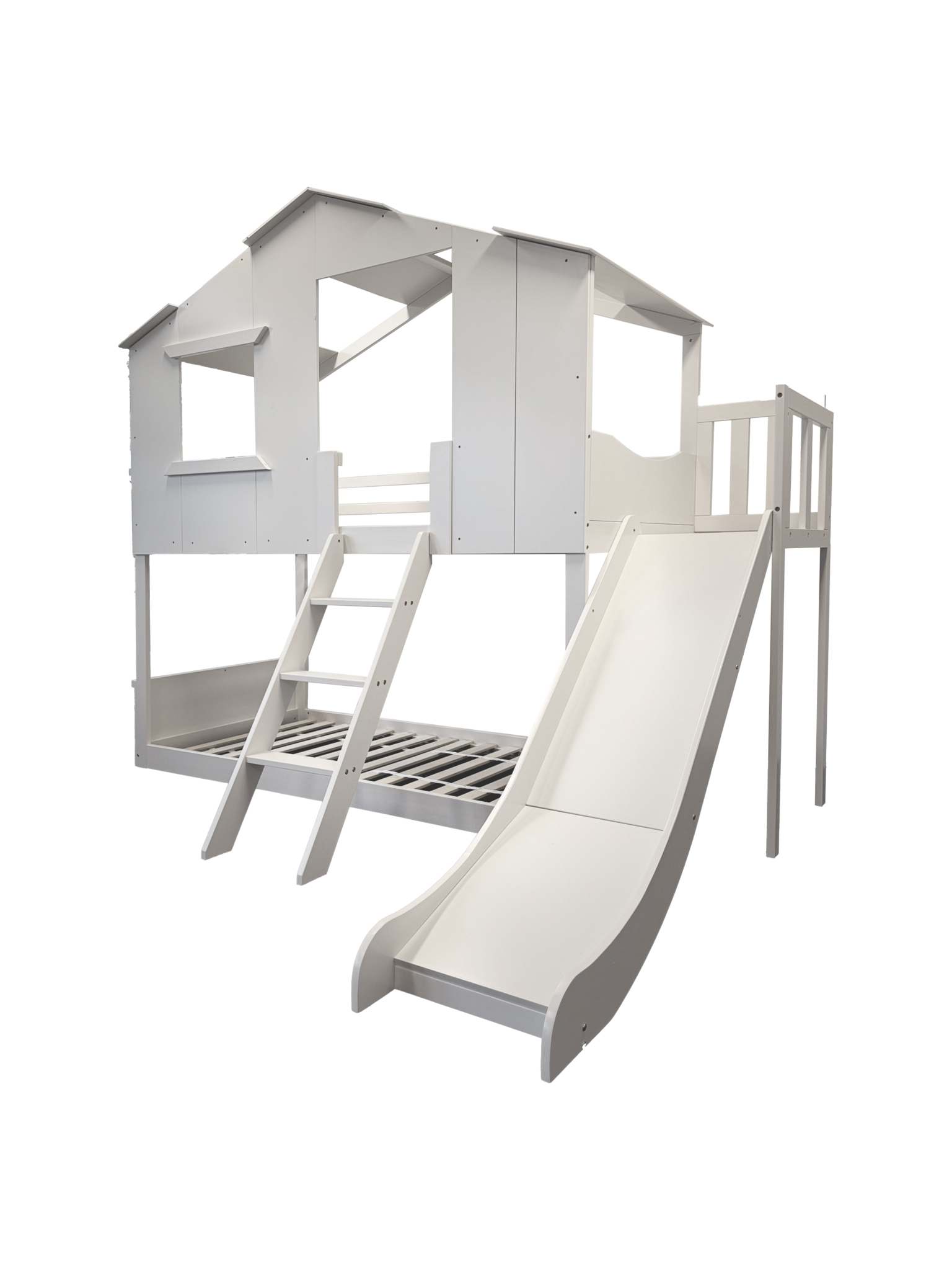 Bedhuisje kind stapelbed met glijbaan 90x200 wit grenenhout/MDF