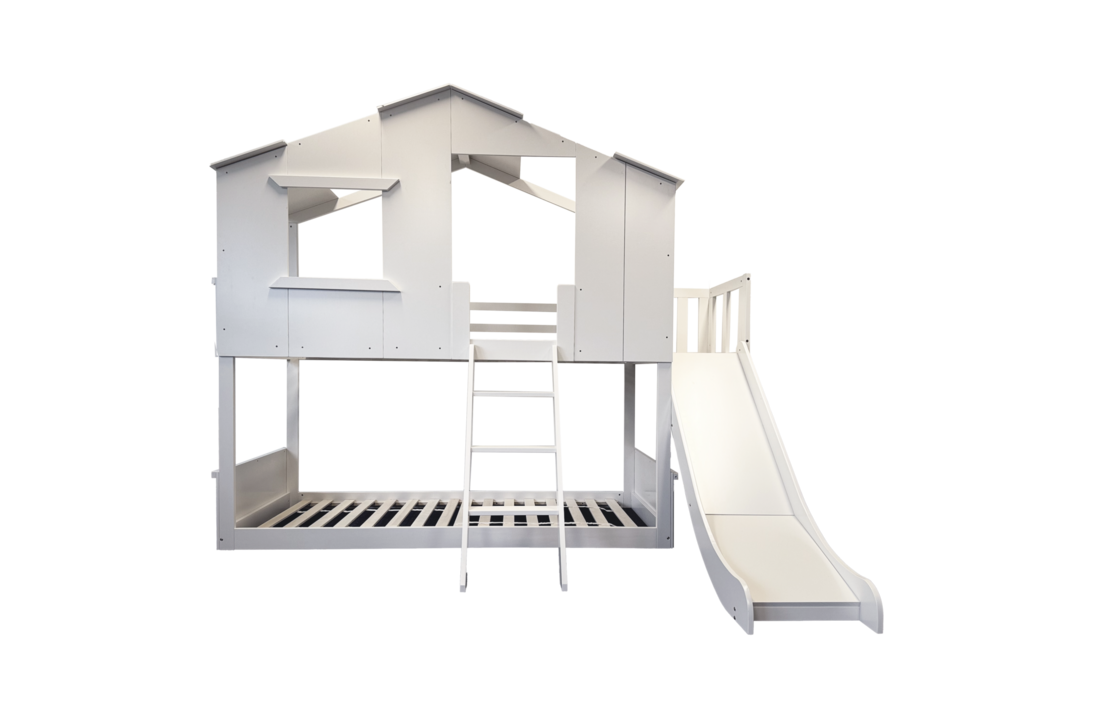 Bedhuisje kind stapelbed met glijbaan 90x200 wit grenenhout/MDF